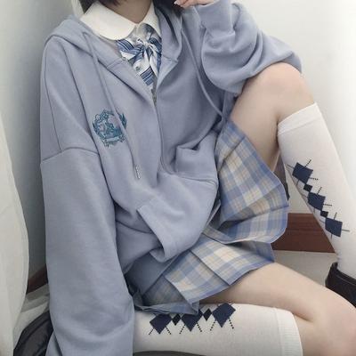 Kawaii Zipper Hoodies Women Oversized Jk Uniform Sweatshirt Girl Cute Fashion