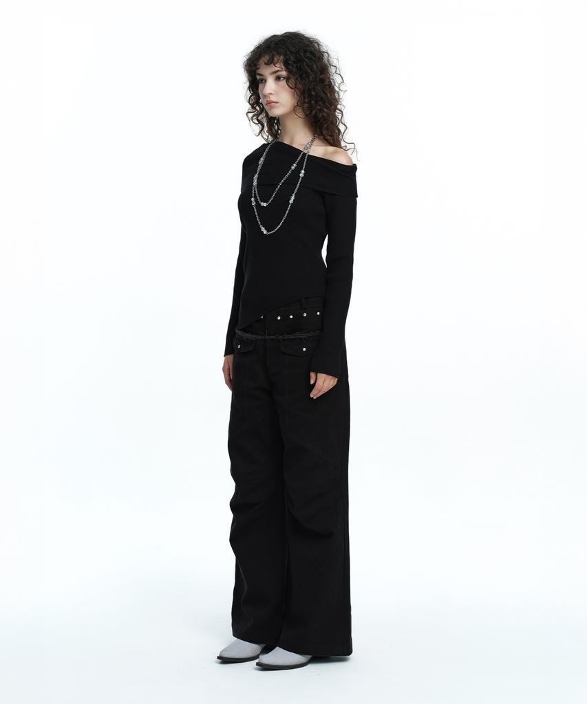 ROUGHNECK Washed Panel Stitch Pants Black