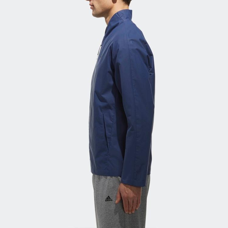 Men's Adidas Logo Printing Solid Color Stand Collar Jacket Autumn Blue CV6230