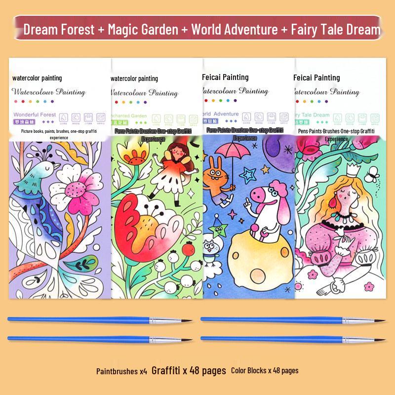 Portable Children's Watercolor Doodle and Coloring Book with Sticky Notes and Gouache