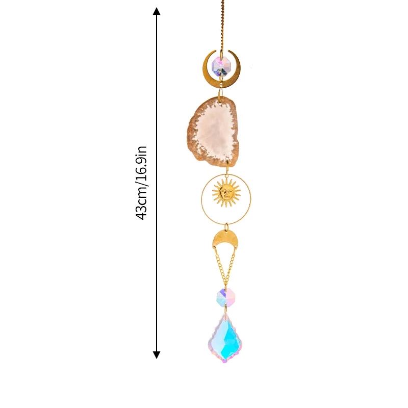 Crystal Sun Catcher Hanging Pendant Wind Chimes Chakra Artificial Agate Raw Stone Crystal Stained Glass Home Window Decoration