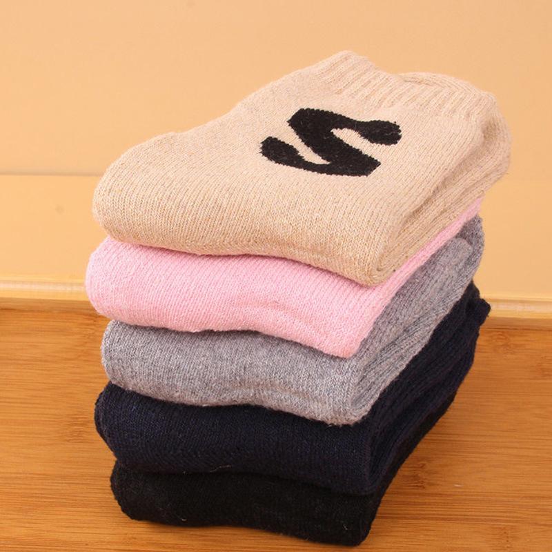 5/10 Pairs Women Double Layer Octagonal Flower Rabbit Wool Socks Autumn Winter Retro Coarse Knit Socks