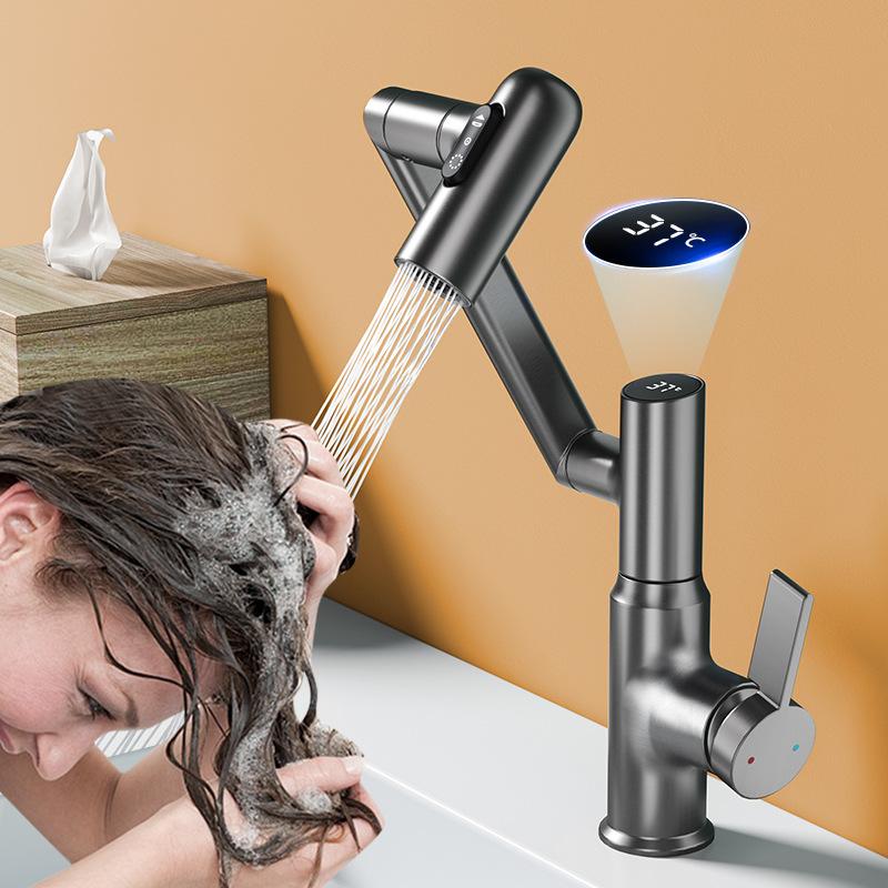 360 Rotation Wash Basin Faucet Digital Display LED Multi-function Stream Sprayer Hot Cold Water Sink Mixer Wash Tap for Bathroom