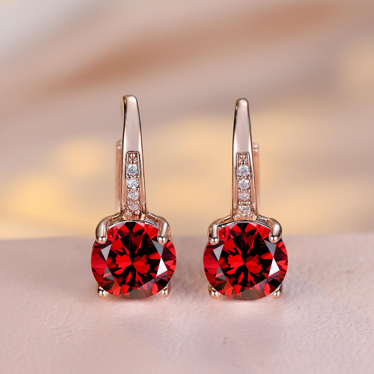 

1 пара розового золотого цвета, серьги круглой огранки, белые, синие, красные, зеленые, с камнями, модные женские свадебные украшения, роскошные аксессуары красный