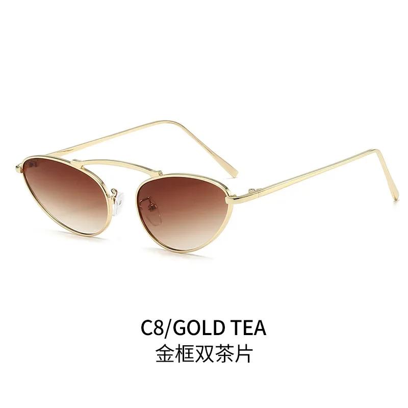 Fashion Luxury Cat Eye Sunglasses for Women Unique Small Oval Metal Frame Brand Design Eyewear UV400 Sunglasses Lentes De Sol