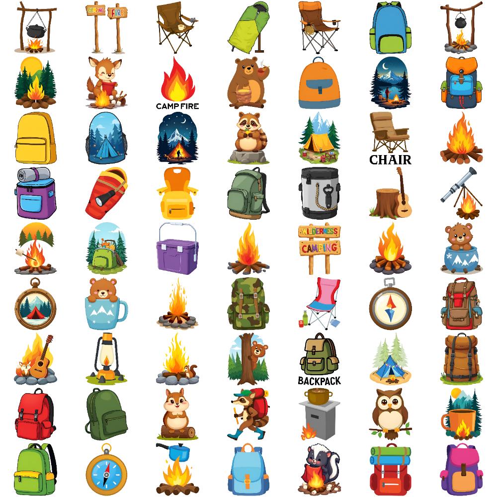 63pcs Temporary Tattoo Camping Icons Temporary Tattoo Stickers Nature Stickers Waterproof Long-lasting Body Stickers For