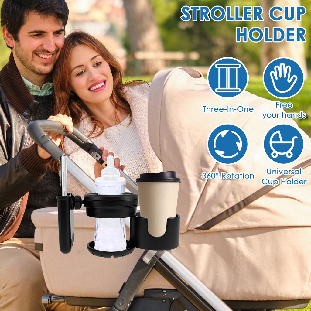 3 In 1 Stroller Cup Holder Retractable Non Slip Bike Cup Holder Multifunctional Baby Stroller Accessori for Stroller Bike Walker