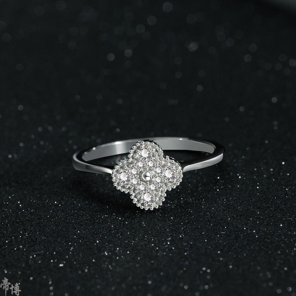 Four-Leaf Clover Diamond Ring: S925 Sterling Silver, Elegant & Versatile Women's Style.