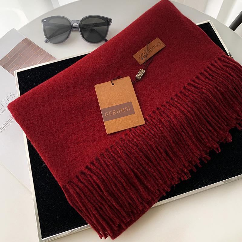 Women's 300g Solid Color Imitation Cashmere Scarf – High-End, All-Match, Warm Autumn/Winter Shawl.