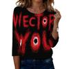 Women's Casual Round Neck Three Quarter Sleeve Halloween Print T Shirt Top Lightweight Comfortable Fit for Everyday Wear