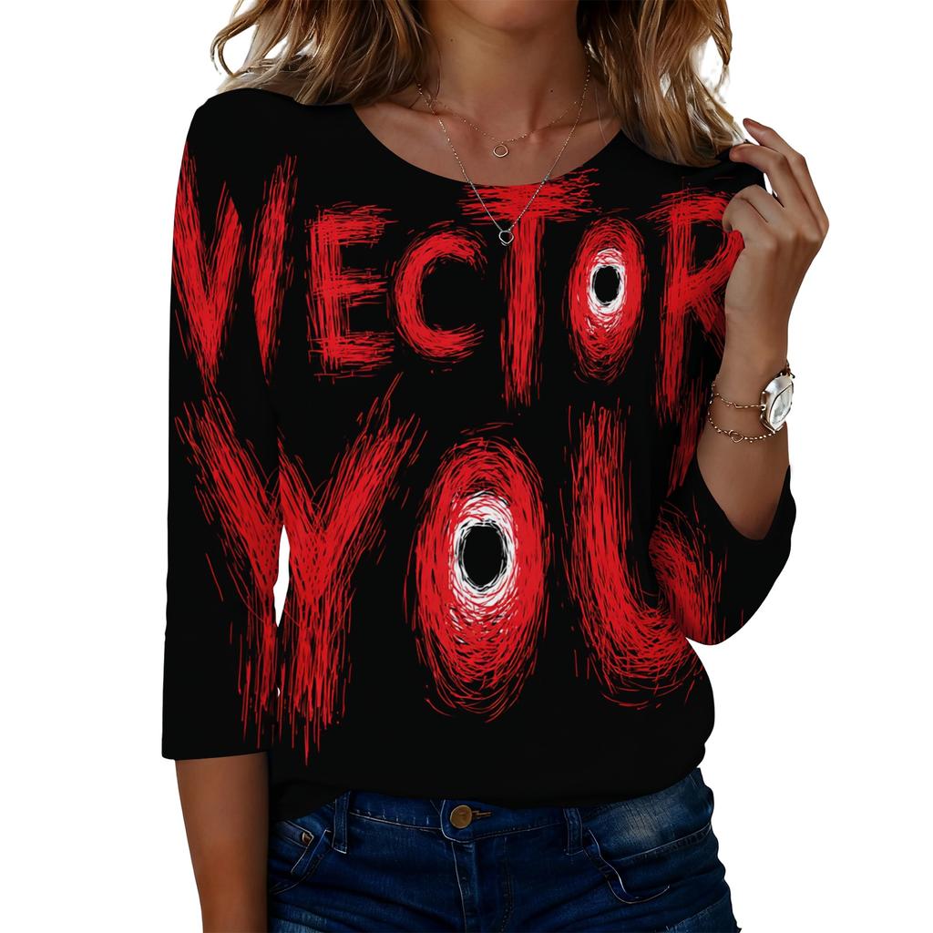 Women's Casual Round Neck Three Quarter Sleeve Halloween Print T Shirt Top Lightweight Comfortable Fit for Everyday Wear