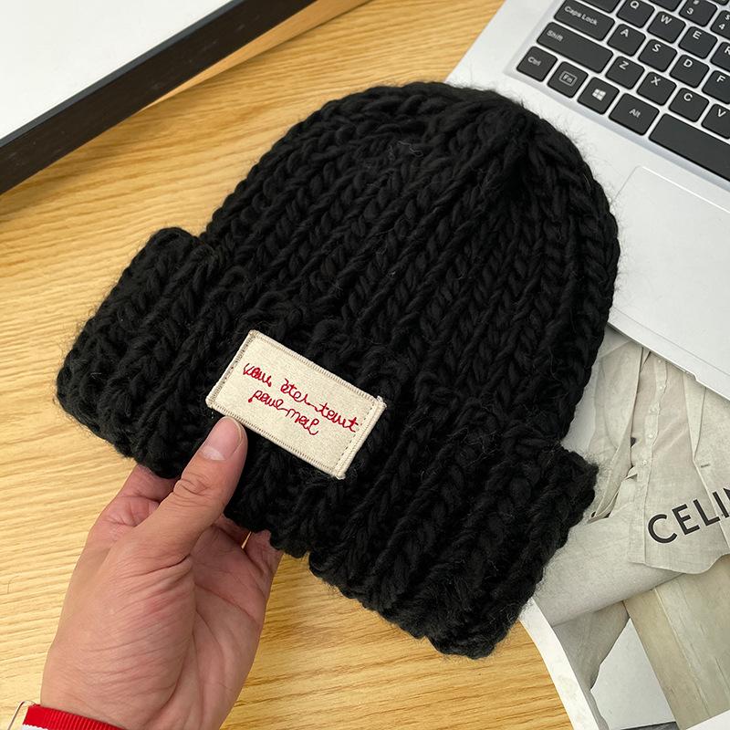 Big Head Circumference Knitted Hat for Women In Winter Korean Style All Match Big Head Thick Thread Pullover Hat for Women Showing Face Small Cold Hat
