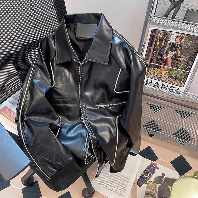 

Осенне-зимняя ветровка из искусственной кожи, женская уличная одежда, черная мотоциклетная куртка с отложным воротником, свободное водонепроницаемое пальто для женщин