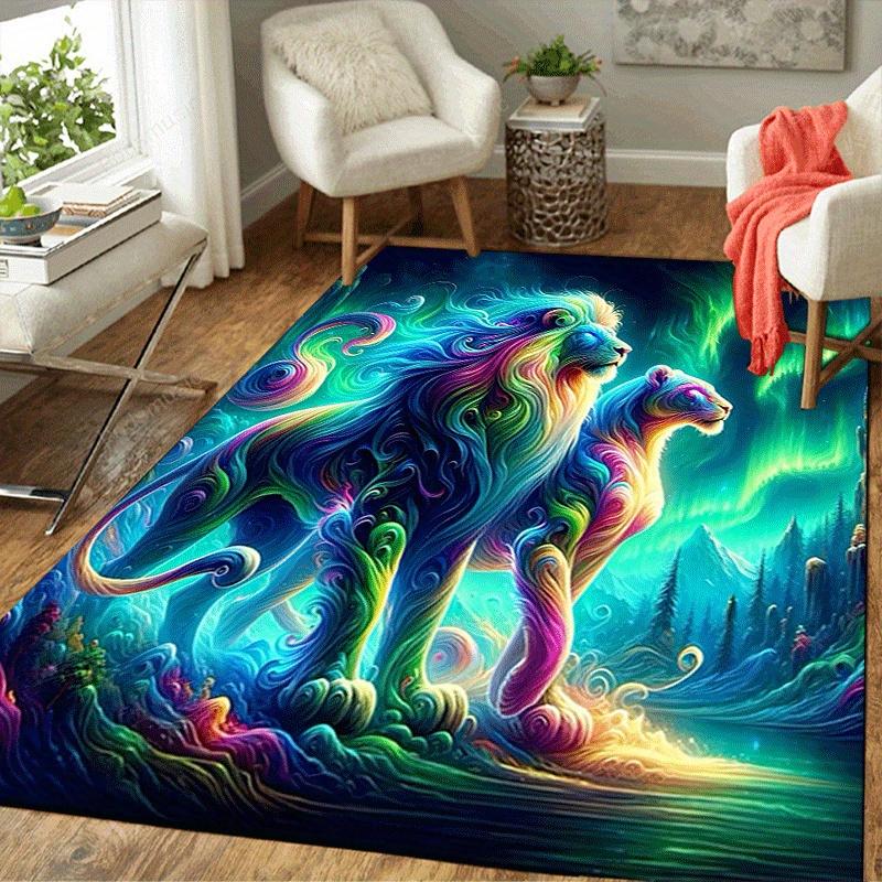 1pc Colorful lion couple Print, Design Indoor Area Rug - Soft, Anti-Slip, and Durable Gaming Room Decor for Bedroom