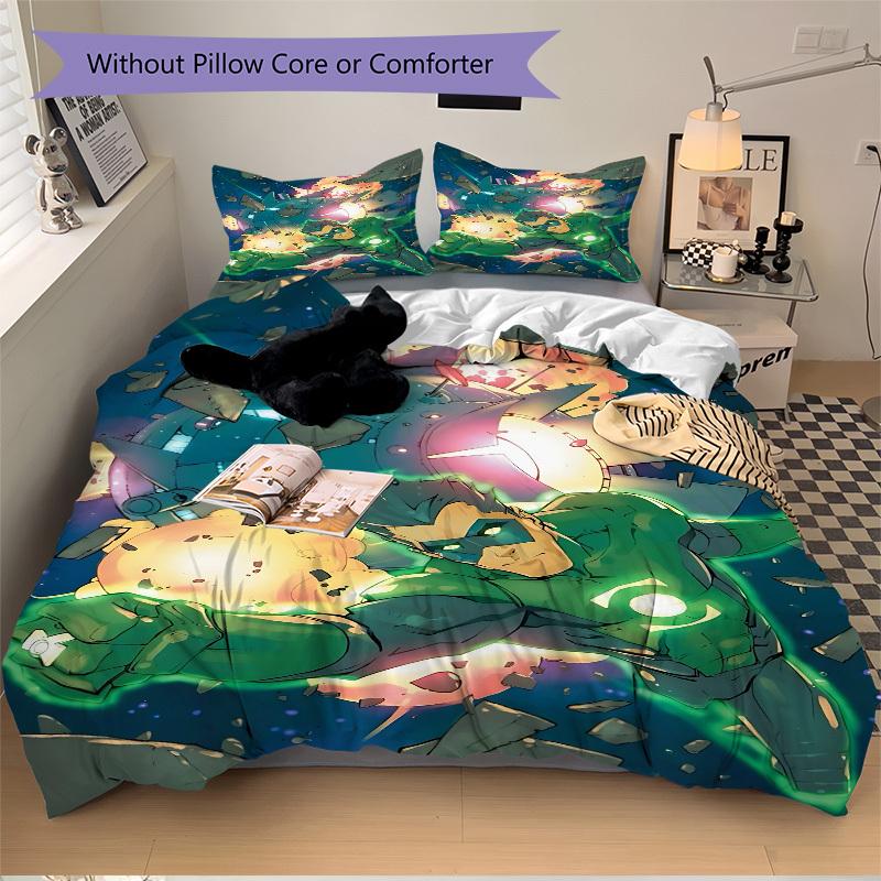 3pcs Green Lantern Ring Cover Set,Soft Comfortable Duvet Cover,Guest Room (1*Duvet Cover + 2*Pillowcases, Without Core) Yy251024079