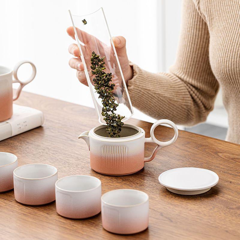 Kung Fu Tea Kettle, Tea Brewing Kettle, High-end Household Office Ceramic Side Handle Kettle, Tea Set