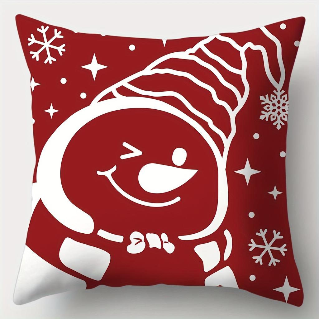 Christmas Decoration Pillowcase Red and White Snowman Snowflake Pillow Cover Suitable for Home Room Sofa Cushion Cover