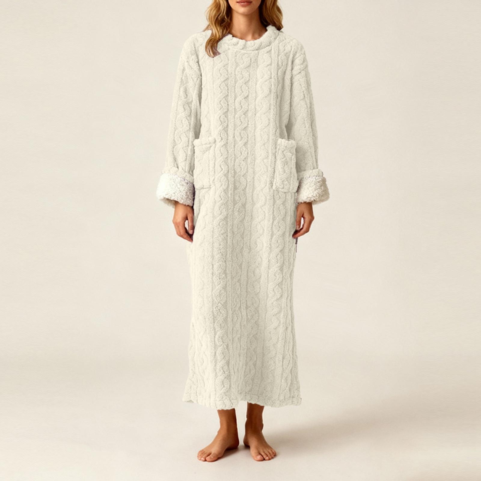 

Women Fleece And Thickened Bathrobes, Pajamas, Warm Home Wear, And Sleeping Skirts One Size білий