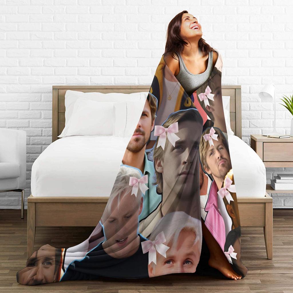 Cozy Blanket Plane Travel Ryan Gosling Collage Bedding Throws Aesthetic Bedspread For Home Decor