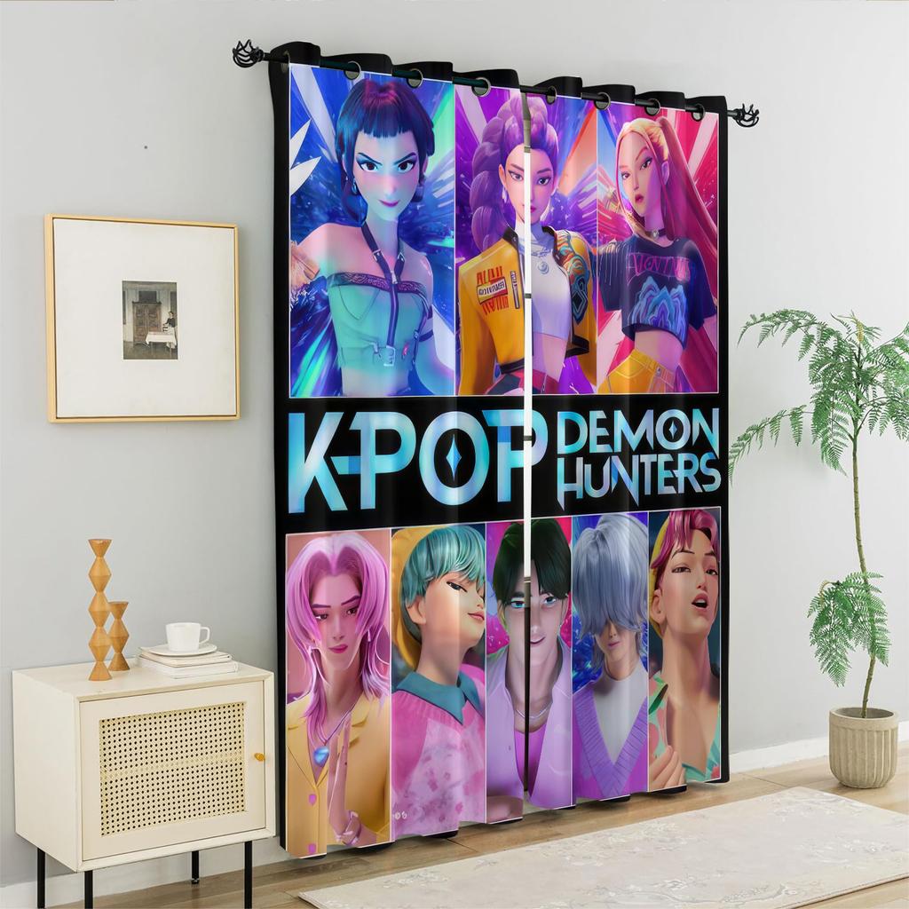 2 Stück K-Pop Dämonenjäger Aufdruck Verdunkelungsvorhänge Geeignet Für Schlafzimmer Wohnzimmer Arbeitszimmer Büro Badezimmer Dekor Waschmaschinenfest