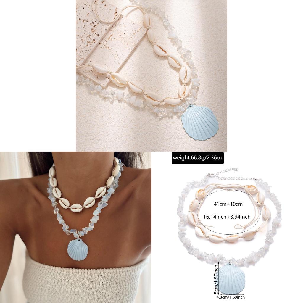 Collier Coquillages Multicouches Pour Femmes Avec Pendentif en Alliage Accessoire de Vacances d'Été à la Plage