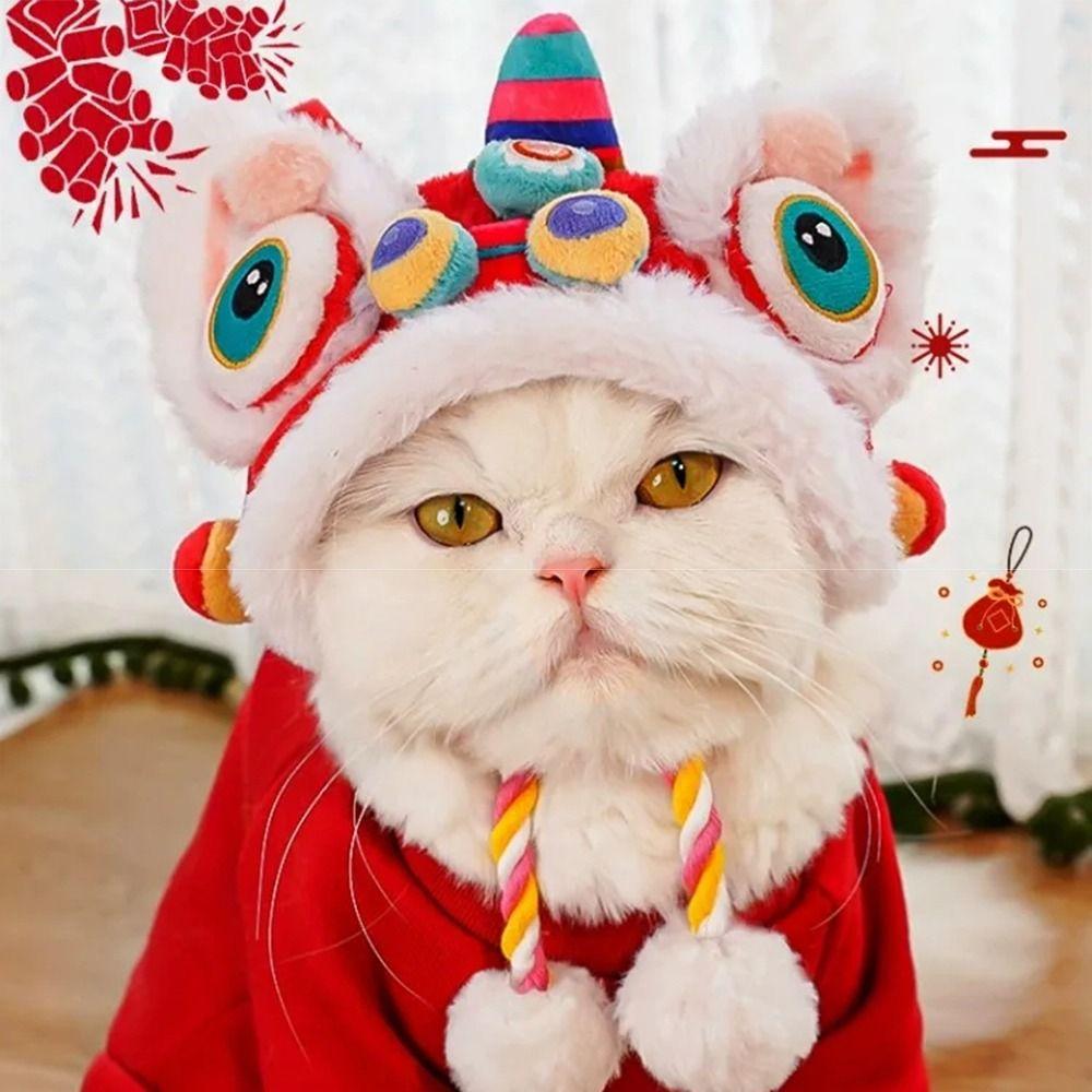 Soft Cat Dance Lion Hats Cartoon Pet Christmas Costume Cat New Year's Headwear  Dress Up Supplies