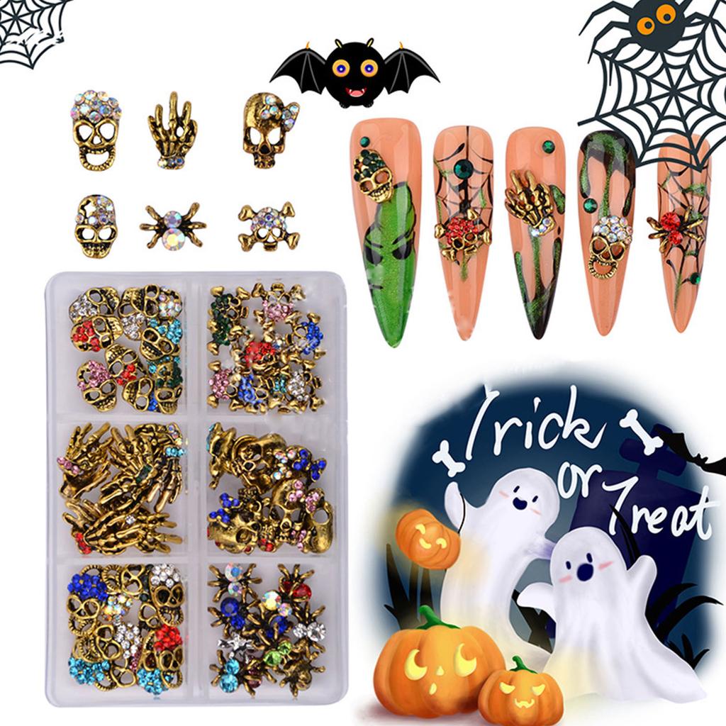 Halloween Nail Art Charms with Rhinestones Skeleton Nail Charms  DIY Nail Art Vintage Skeleton Alloy Nail Art Jewelry