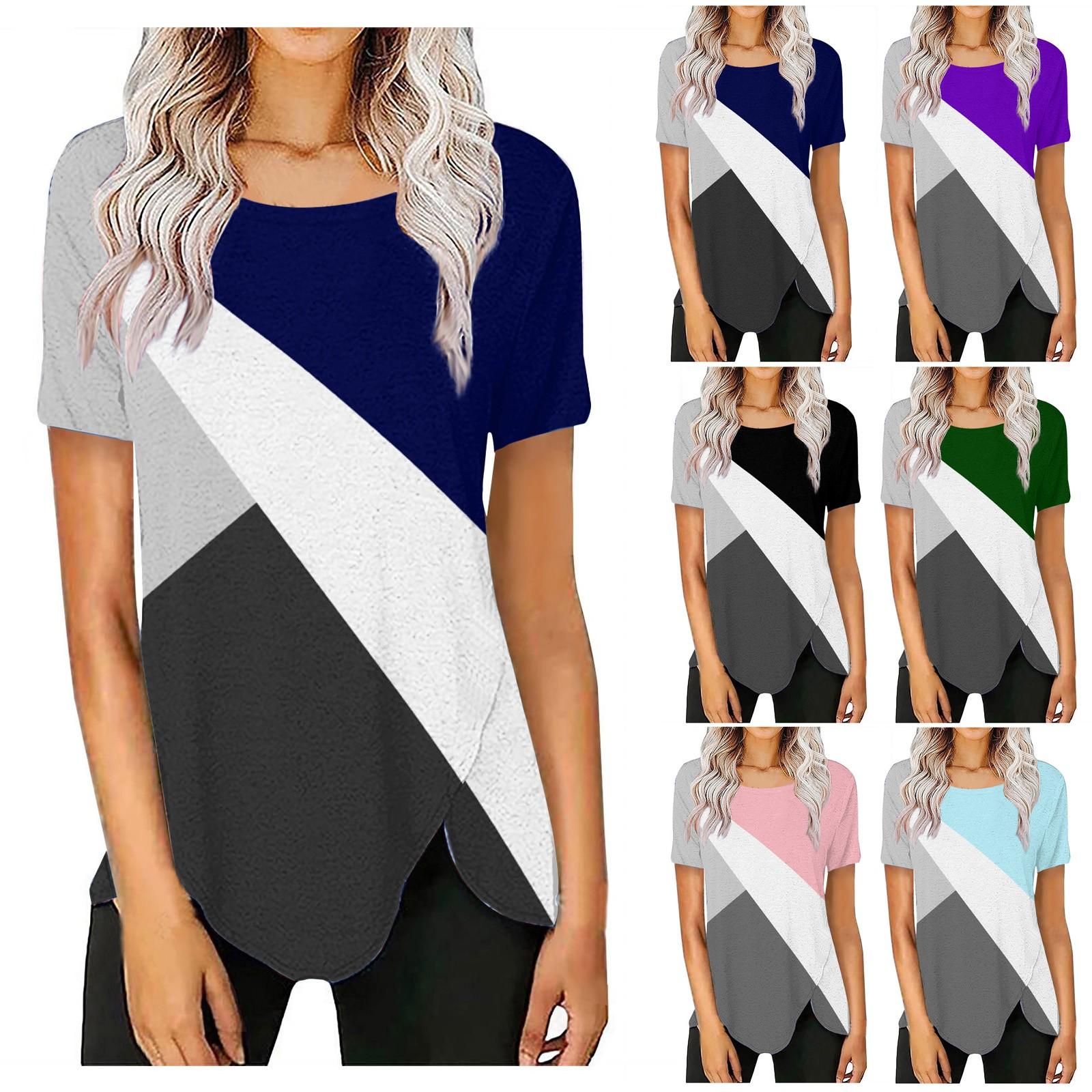 

Женская мода, повседневная темпераментная свободная футболка с круглым вырезом и коротким рукавом с принтом, топ