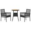 Garden Dining Set 3 pcs Black Poly Rattan
