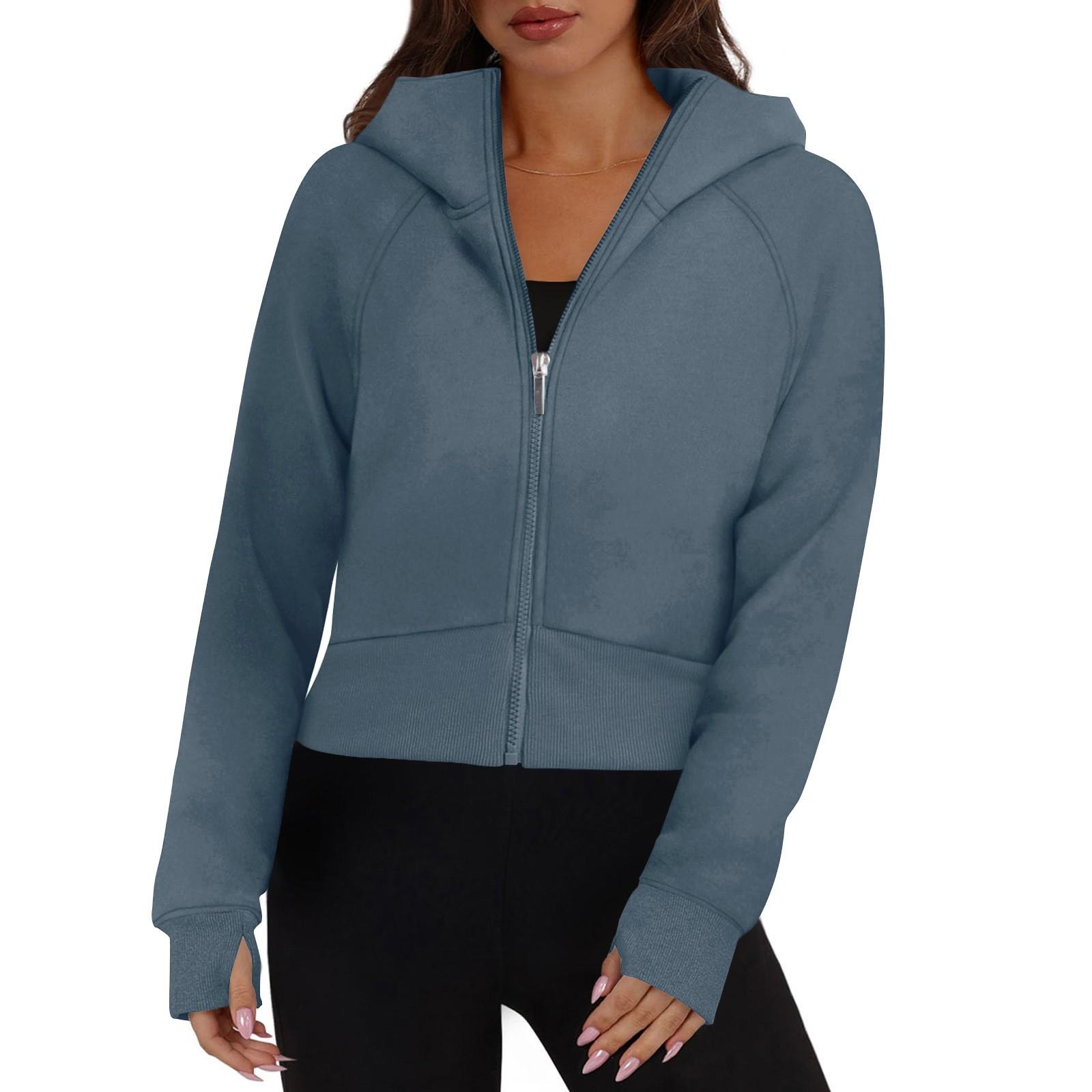 

Женская модная повседневная однотонная толстовка с капюшоном и молнией, с длинными рукавами S тёмно-синий