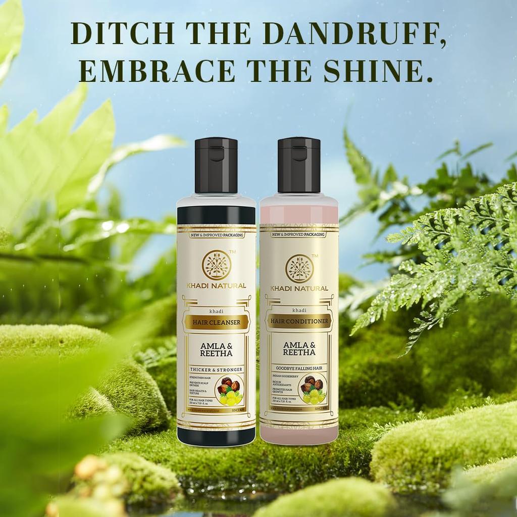 Khadi Natural Amla & Reetha Hair Cleanser and Conditioner Combo 210ml  pack of 2 Nourishing Duo for Strong Shiny Hair