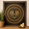 Hamsa Hand Tapestry, Black Gold Cotton Double Bedspread