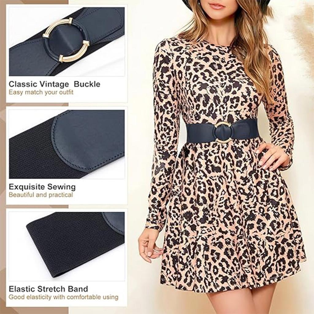 PU Waist Cincher Elegant Wide Chain for Dress Elastic PU Waistband Trendy Underbust Waist Chain Wide Belt