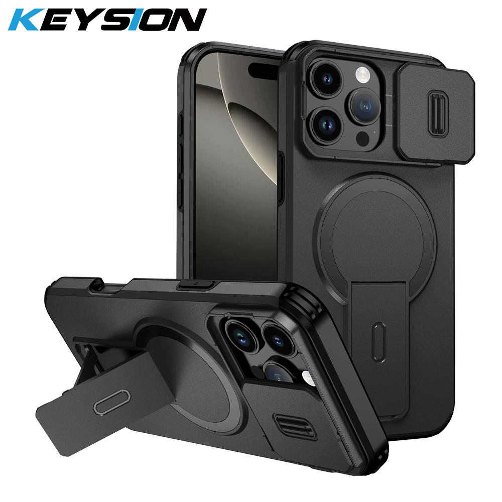 

KEYSION Противоударный магнитный чехол для iPhone 16 Pro 16 Pro Max Сдвижная защита камеры Подставка Беспроводная зарядка Задняя крышка телефона for iPhone 16 Pro