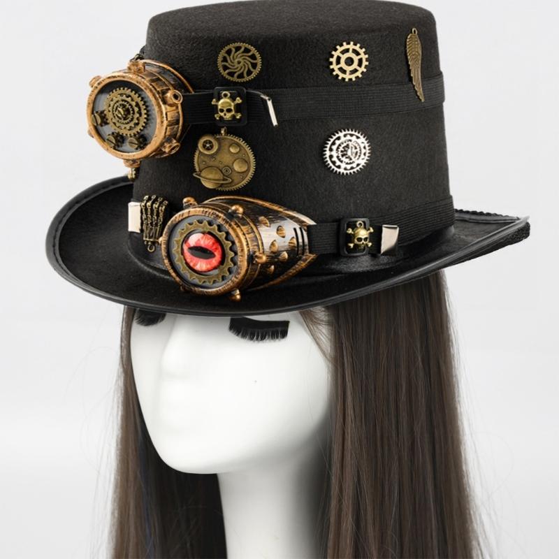 Victorian Steampunk Top Hat With Detachable Monocular Goggles Gothic Steampunk Headwear For Halloween Costume Parties