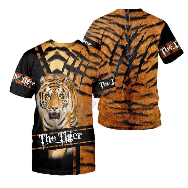 Mens Loose Fit Short Sleeve T-Shirt With 3D Digital Print Cartoon Tiger Design Streetwear Hip Hop Style
