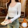 Pure Desire Hot Girl Long Sleeve T-Shirt Women's Chic Button Half Open Collar Bottoming Shirt Short Slim Fit Top Autumn