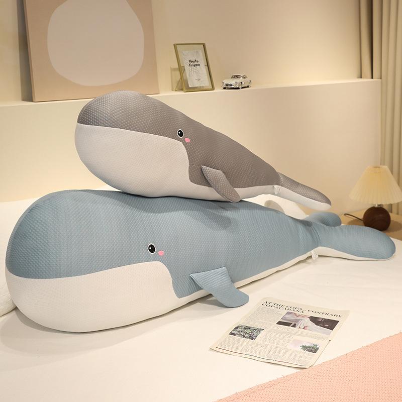 Soft ice silk whale throw pillow plush toy doll big blue whale doll girl company soothing doll