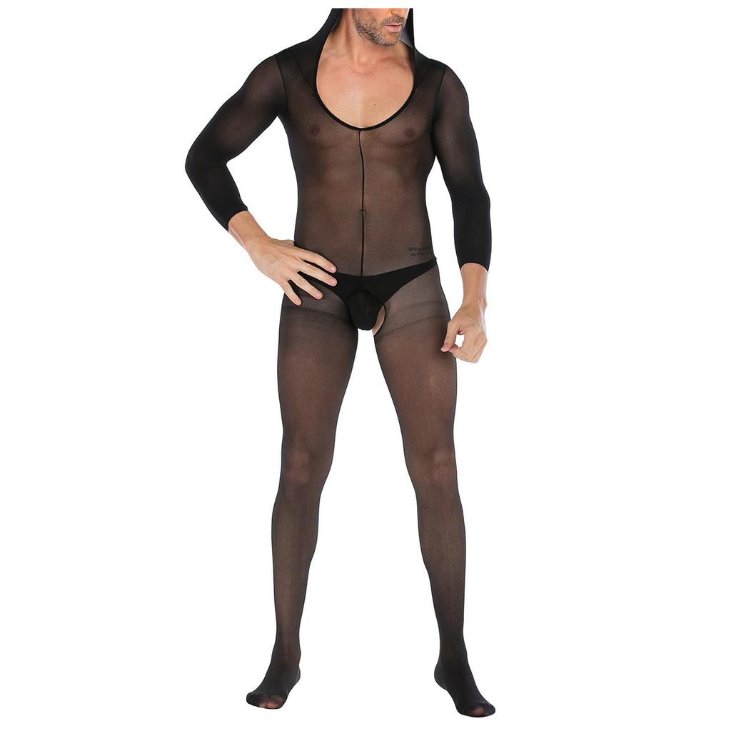 Men's Sexy Underwear Stockings Sexy Print Full-Body Open File Men's One-Piece Stockings