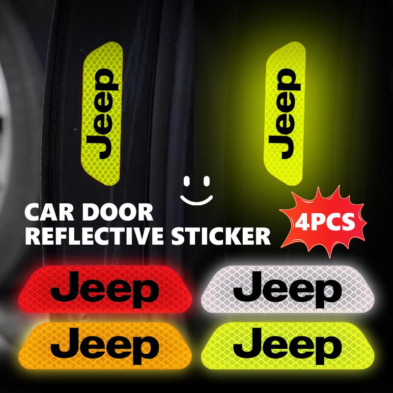 4pcs Car Door Stickers Reflective Safety Opening Warning Sticker For Jeep Grand Cherokee Wrangler JK Renegade Gladiator Compass AMV1