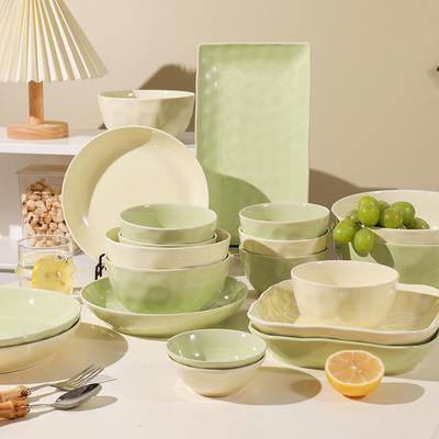 Cream Wind, Dish And Plate Combination, Household Creative Hand-Squeezed Ceramic Eating Bowl, Large Soup Bowl, Plate, Vegetable Plate, Tableware Set.