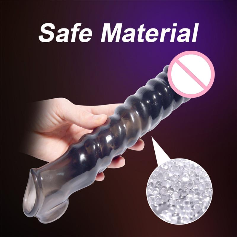 Przezroczysty Penis Extend Sleeve z wibratorem Wielokrotnego użytku prezerwatywy Dildo Penis Enhancer Opóźnienie wytrysku Pierścienie na penisa Zabawki erotyczne dla mężczyzn
