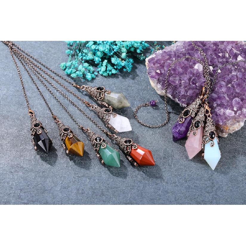 PESOENTH Black Obsidian Crystal Pendulum Dowsing Divination Scrying Pendulum with Bronze Wrap Healing Stone Gemstone Quartz Point Pendant Spiritual