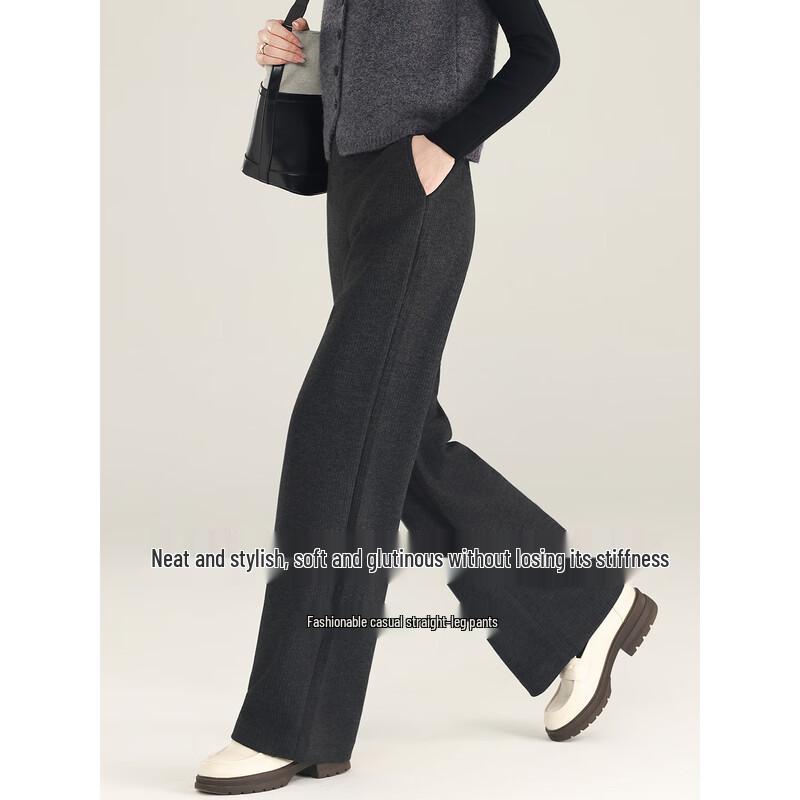 Women's High-Waist Thickened Wool Blend Straight-Leg Pants