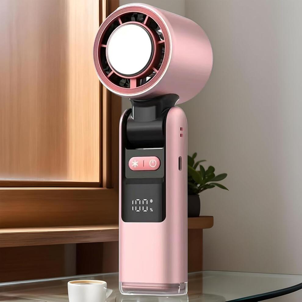 Portable Handheld Fan 100Speed Powerful Airflow Foldable LED Display Rechargeable for Travel Camping Beach Pink