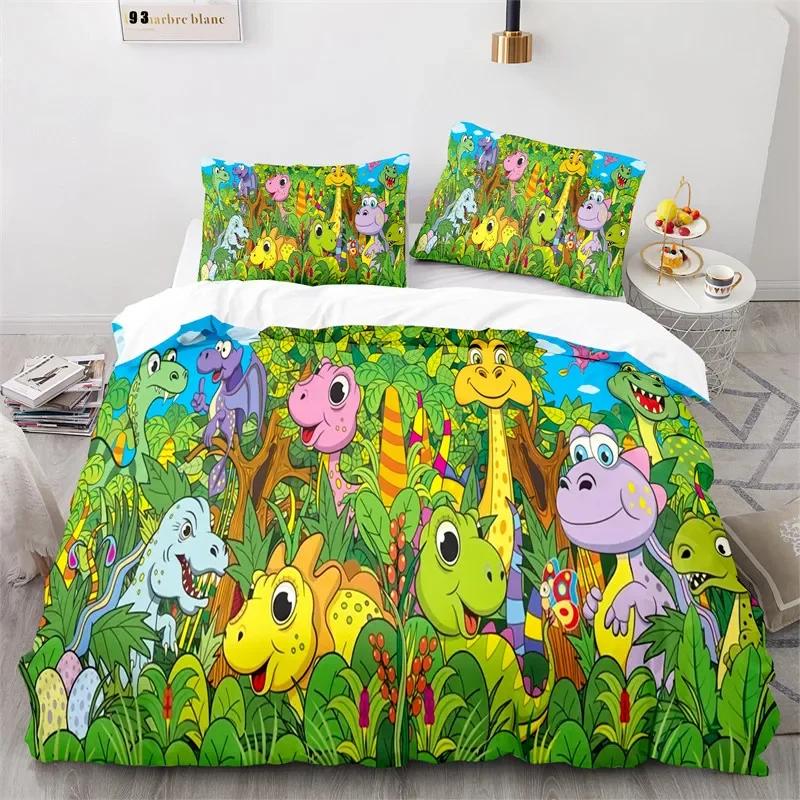 Bettbezug mit Cartoon-Dinosaurier, Mikrofaser, für Kinder, süßes Tier-Bettwäscheset, Jurassic-Serie, Doppelbettbezug für Mädchen, Jungen, Teenager