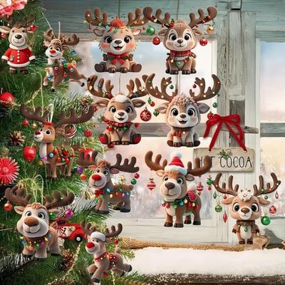 Weihnachtsrentier Ornament aus Holz Niedliches Cartoon Reh Baumschmuck Handgefertigte Festliche Hängedekoration für Weihnachten Heimparty