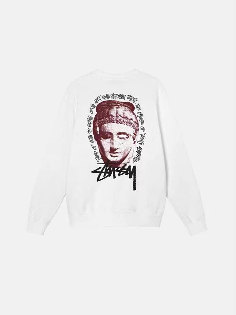 Kuaerstu Unisex Amerikaanse Stijl Ronde Hals Sweatshirt, Zwart, Klassieke Letterprint met Acht Dobbelstenen, Lange Mouw.