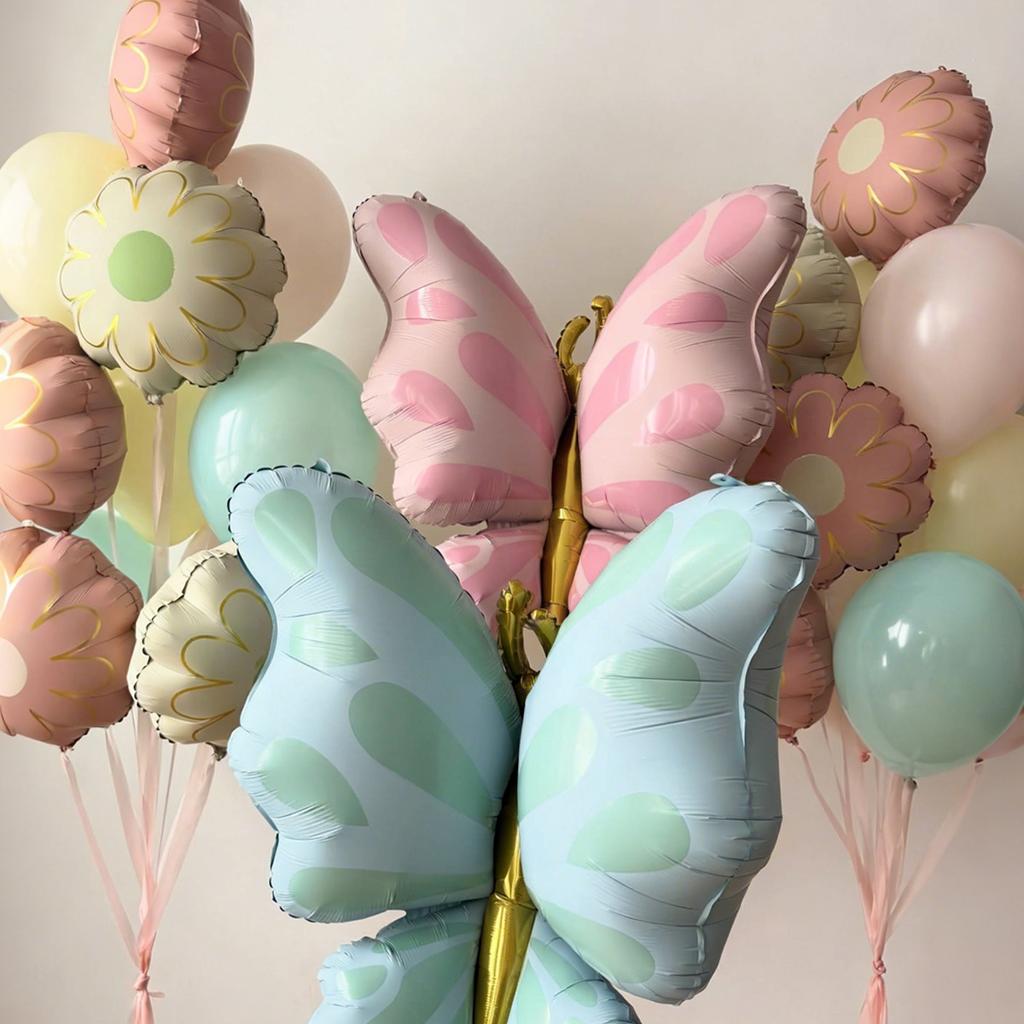 Matte Butterfly Balloon Set Flower Aluminum Film Balloon for Mother's Day Shower Birthday Decoration Butterfly Flower Balloon