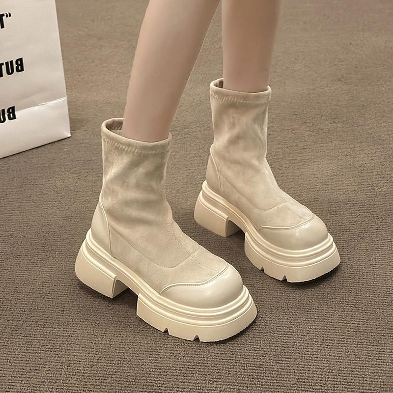 Platform short boots women's new autumn elastic thin boots British style boots Martin boots fried street black single boots